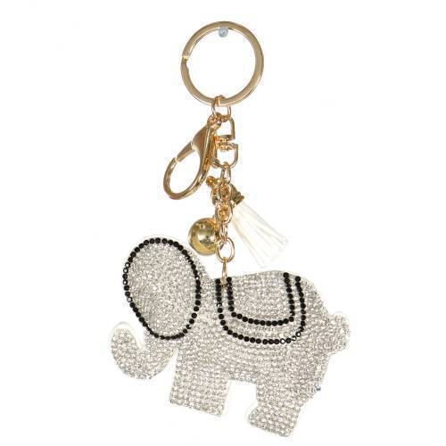 Sparkling Elephant Suede Plush Key Chain with Tassel and Purse Clip (Clear)
