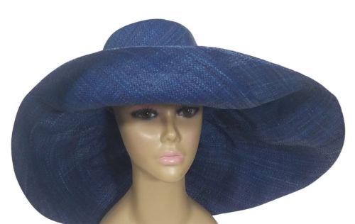 Aduke: Hand Woven Big Brim Blue Madagascar Raffia Sun Hat