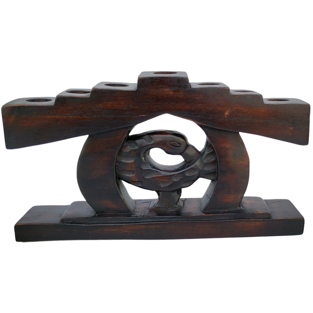Sankofa: Authentic Hand Carved Kwanzaa Kinara Wood Celebration Set (Brown)