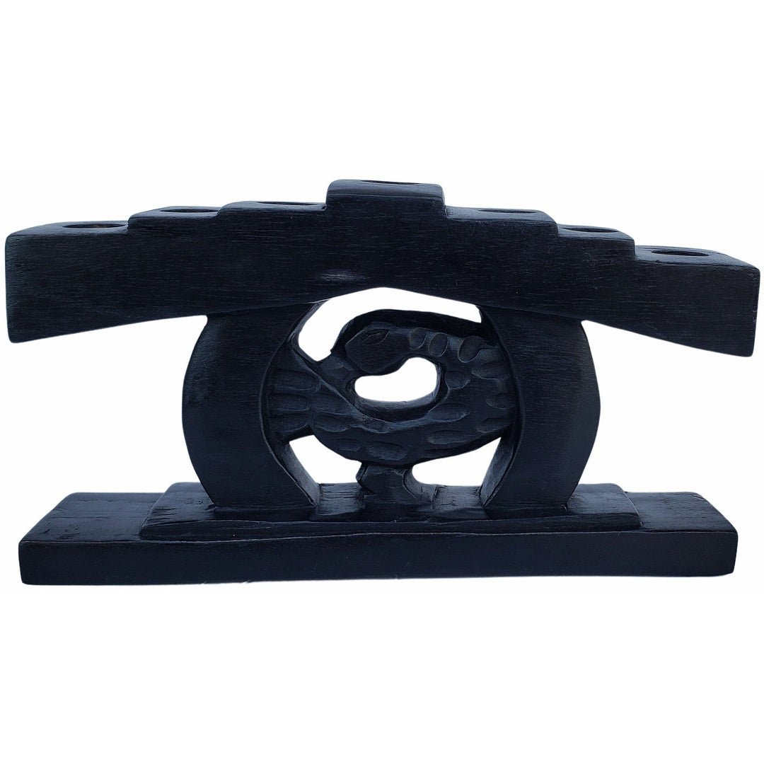 Sankofa: Authentic Hand Carved Kwanzaa Kinara Wood Celebration Set (Black)