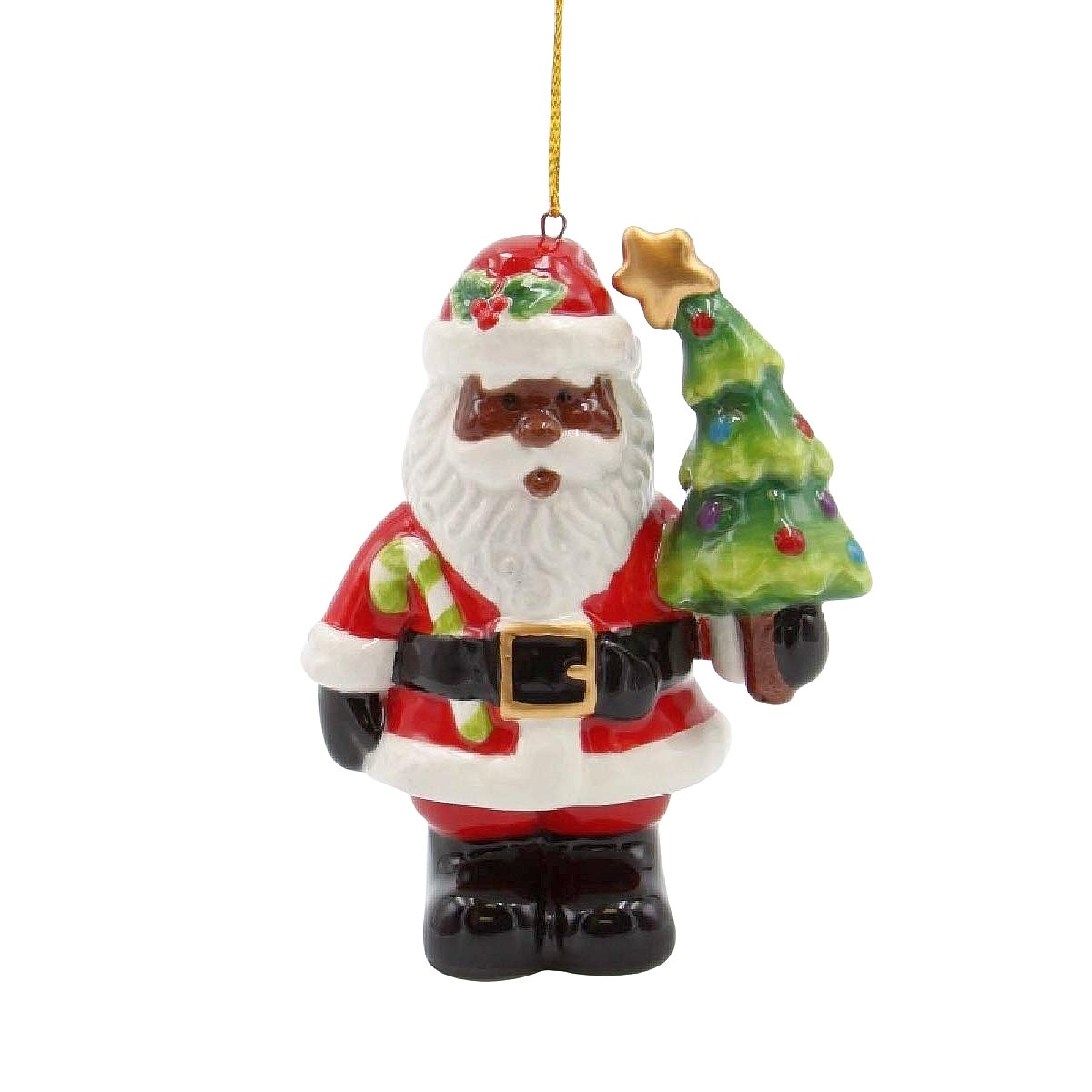 1 of 2: Santa's Christmas Tree Porcelain Christmas Ornament-Ornament-Cosmos Gifts-3.625 inches-Ceramic-The Black Art Depot
