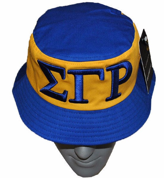 Sigma Gamma Rho Gold and Blue Bucket Hat by Big Boy Headgear (Front)