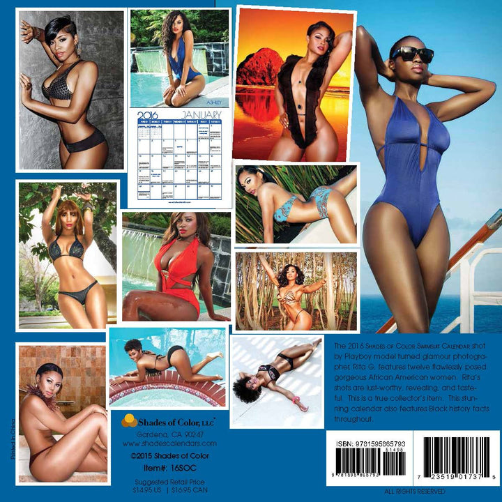 Shades of Color 2016 Swimsuit Wall Calendar by Rita G. (Back)