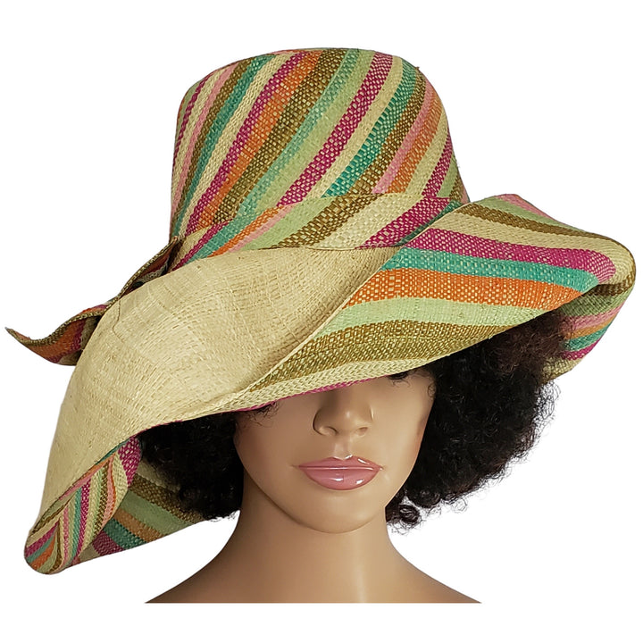Shahina: Authentic Hand Woven Multi-Color Madagascar Big Brim Raffia Sun Hat