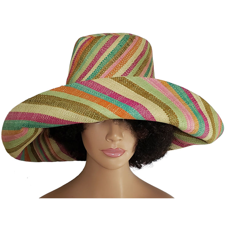 Shahina: Authentic Hand Woven Multi-Color Madagascar Big Brim Raffia Sun Hat