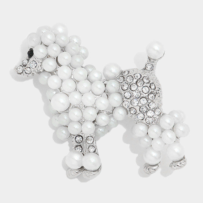 Sigma Gamma Rho Silver Toned Pearl Poodle Brooch II (Front)