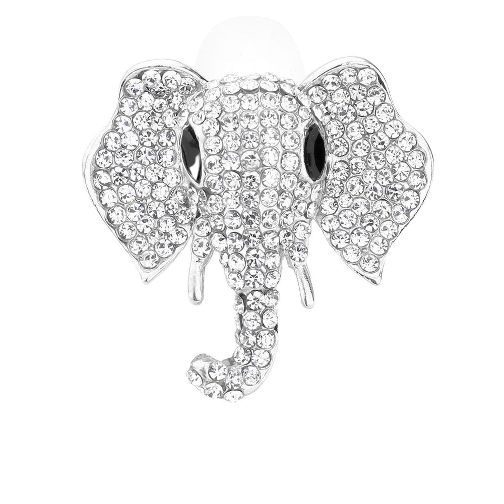 Sparkling Stone Embellished Elephant Stretch Ring (Silver Tone)