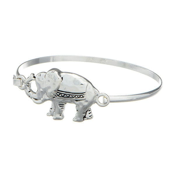 Silver Toned Elephant Bangle Bracelet