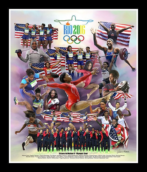 Sistas in Motion II: Black Female Olympians by Wishum Gregory (Framed)