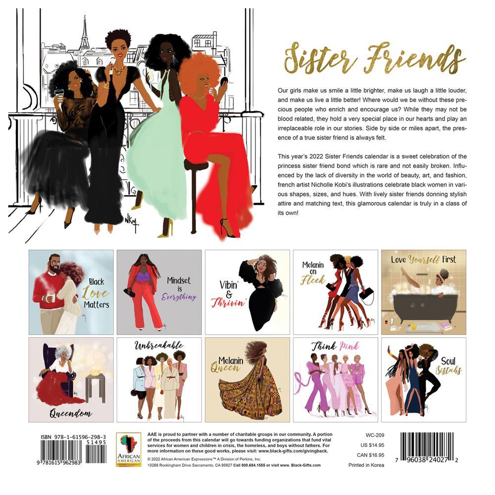 2 of 4: Sister Friends by Nicholle Kobi: 2022 African American Calendar (Back)