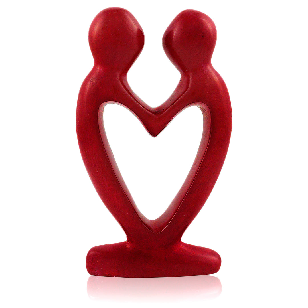 Small Kenyan Heart Couple Soapstone (Red) Figurine by Venture Imports
