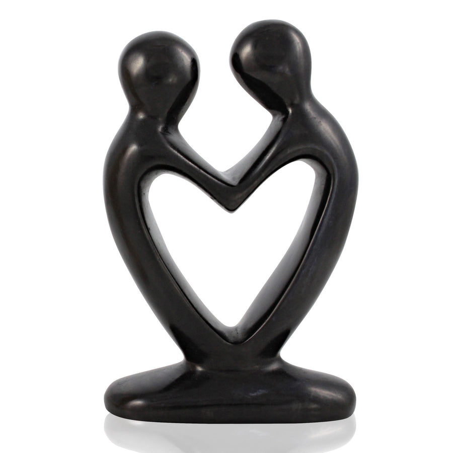 Small Kenyan Heart Couple Soapstone (Black) Figurine by Venture Imports