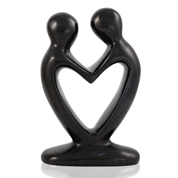 Small Kenyan Heart Couple Soapstone (Black) Figurine by Venture Imports
