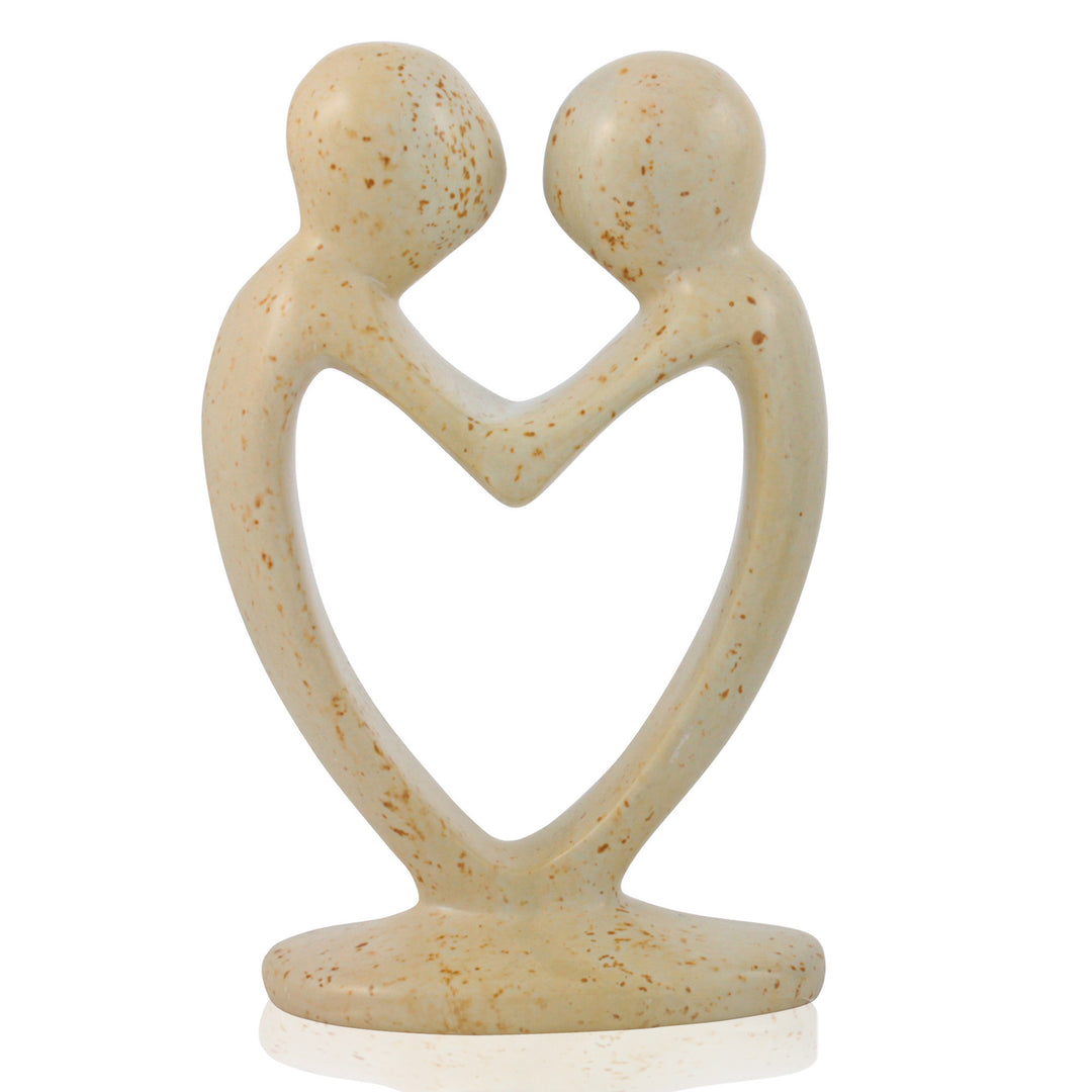 Small Kenyan Heart Couple Soapstone (Natural) Figurine by Venture Imports