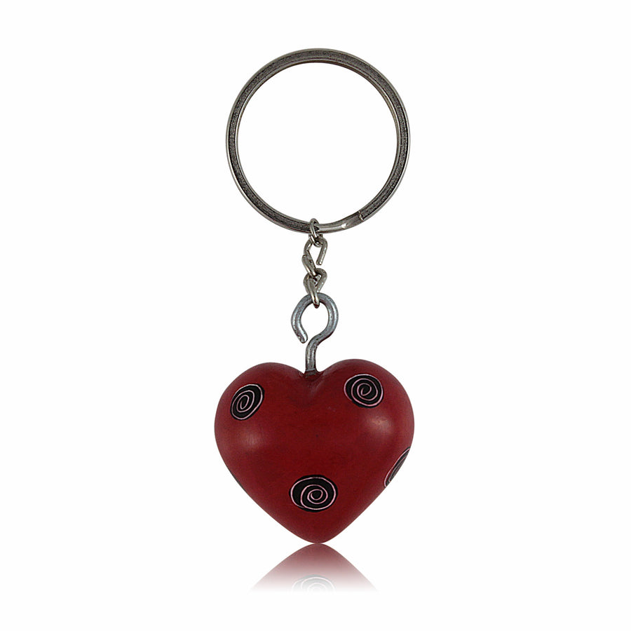 Soapstone Heart Keychain-African Decor-Venture Imports-Red-Soapstone-The Black Art Depot