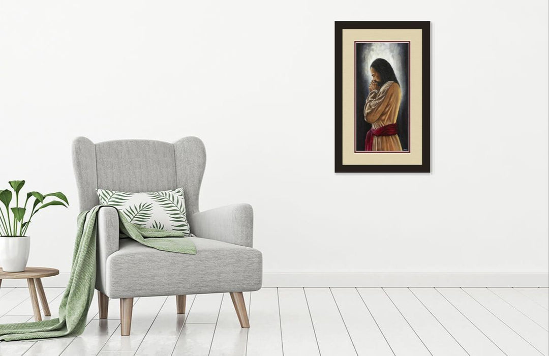 Son of God (African American Jesus) by Cecil Reed Jr.  (Brown Frame - Double Mat - Mockup)