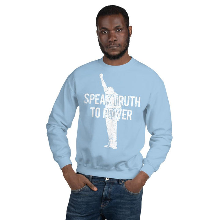 Speak Truth to Power: African American Unisex Sweatshirt by RBG Forever (Light Blue)
