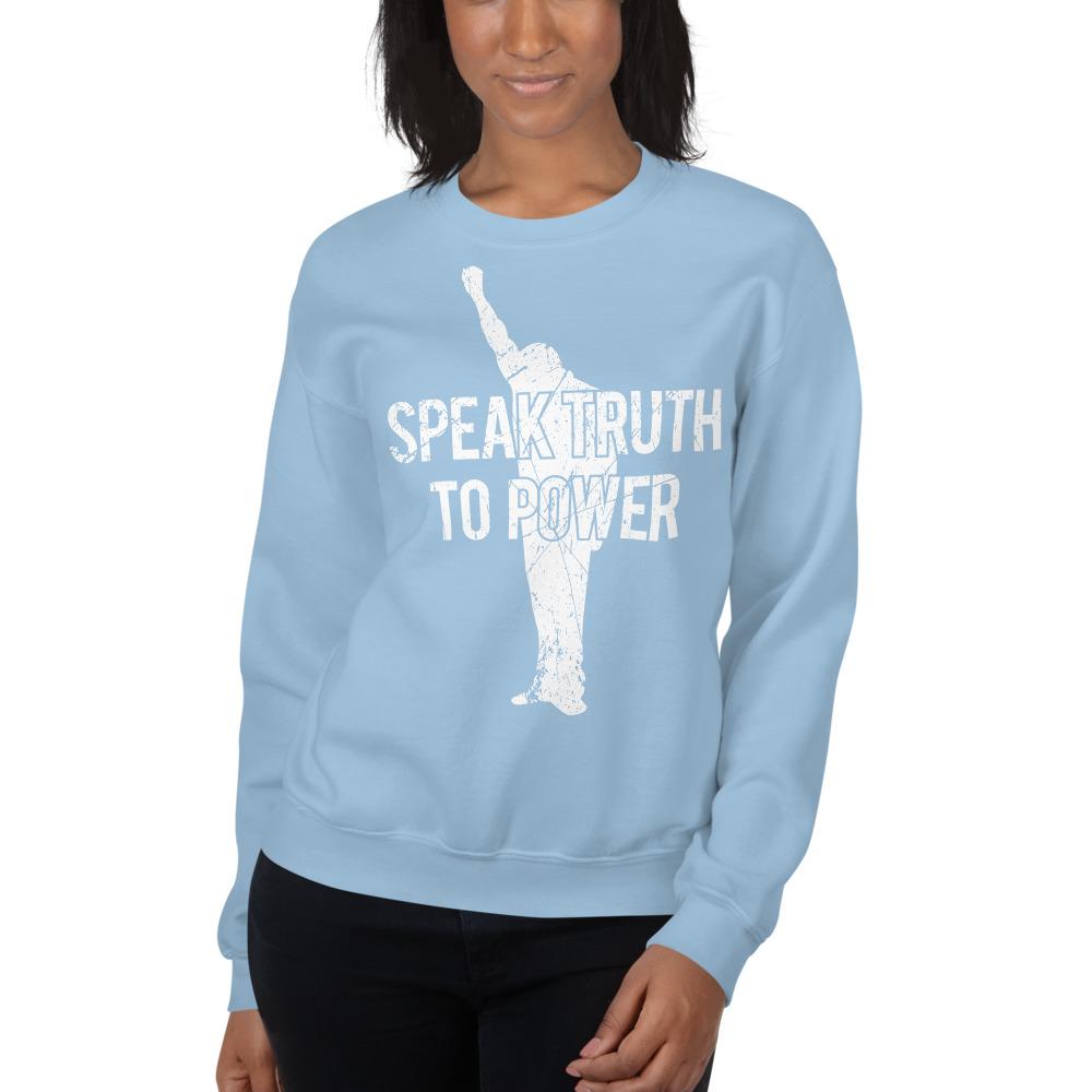 Speak Truth to Power: African American Unisex Sweatshirt by RBG Forever (Light Blue)
