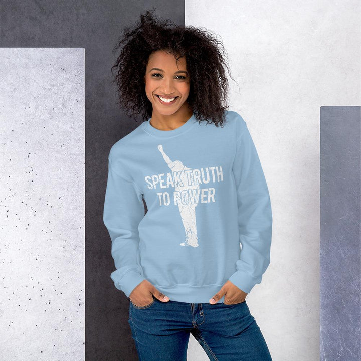 Speak Truth to Power: African American Unisex Sweatshirt by RBG Forever (Light Blue)