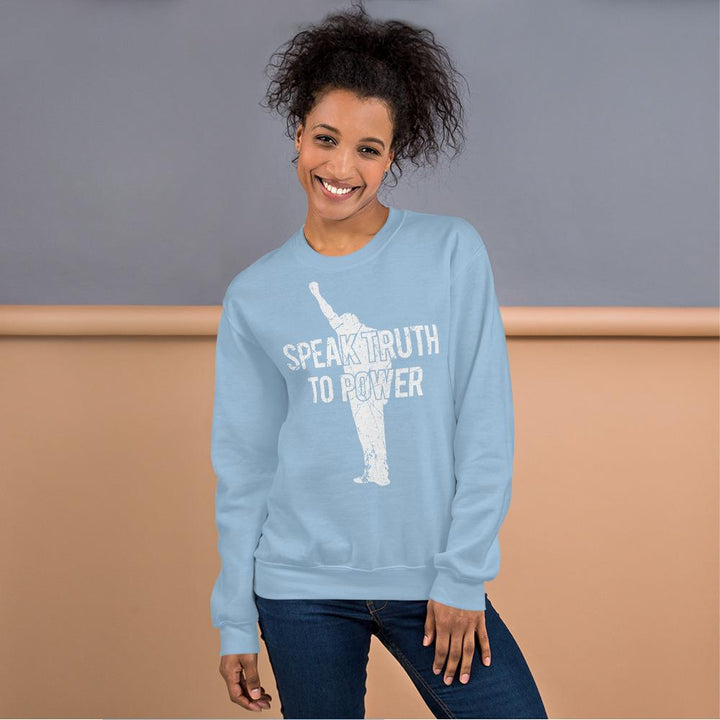 Speak Truth to Power: African American Unisex Sweatshirt by RBG Forever (Light Blue)