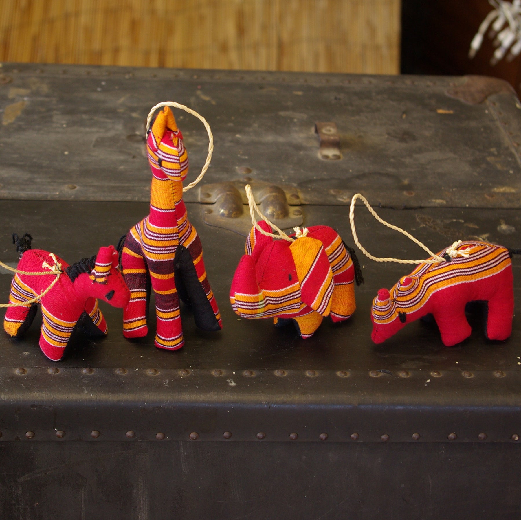 1 of 5: Ugandan Hand Sewn Stuffed Animal Ornament Set (Kikoyi Fabric) by Kanzi East African Crafts