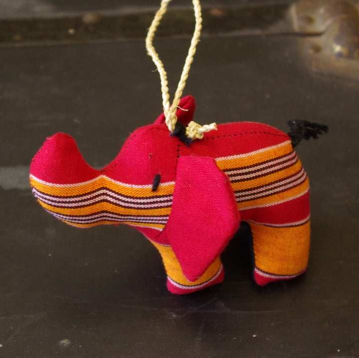 Ugandan Hand Sewn Stuffed Elephant Ornament (Kikoyi Fabric)