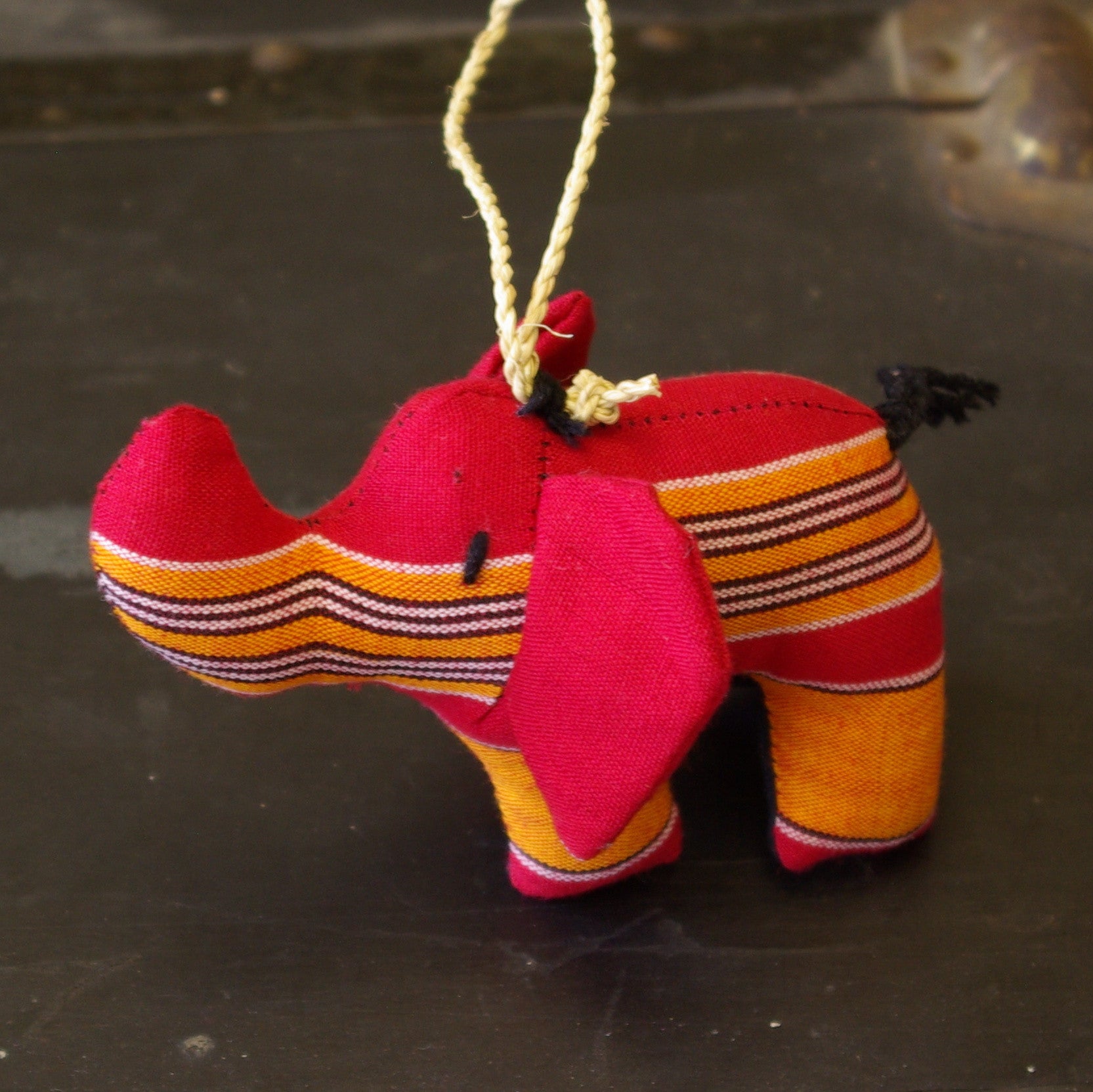 2 of 5: Ugandan Hand Sewn Stuffed Elephant Ornament (Kikoyi Fabric)
