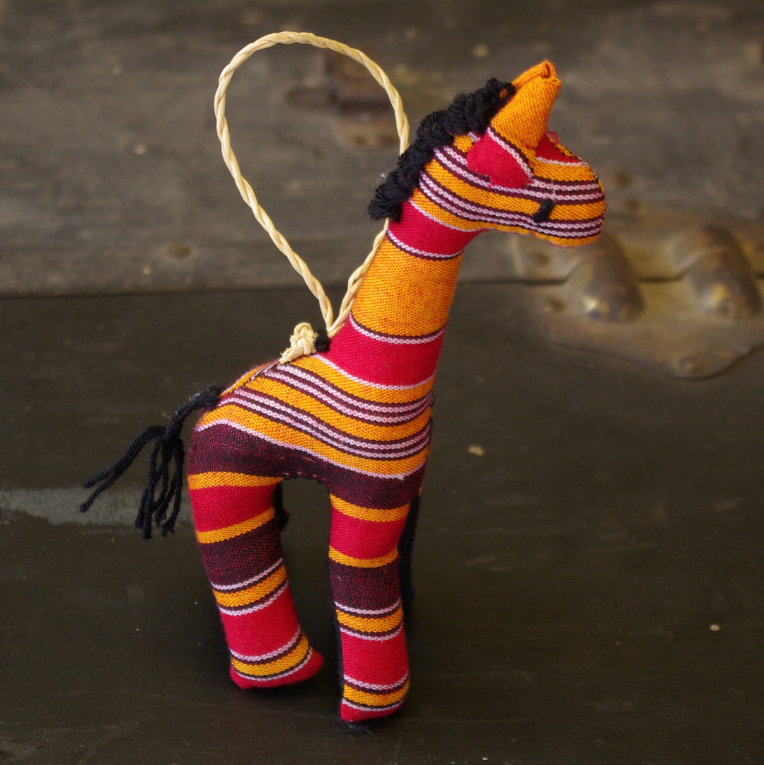 Ugandan Hand Sewn Stuffed Giraffe Ornament (Kikoyi Fabric)