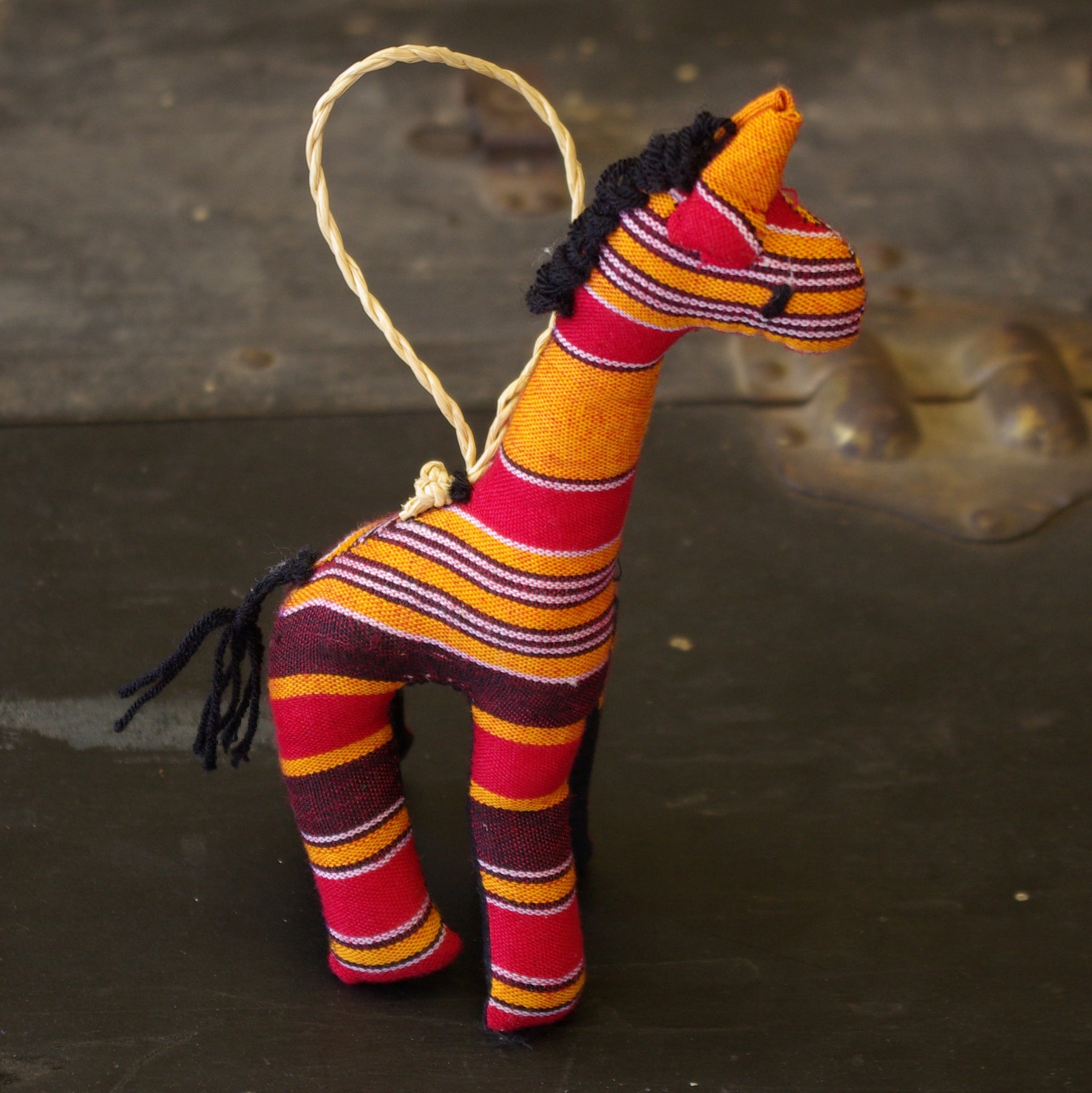 3 of 5: Ugandan Hand Sewn Stuffed Giraffe Ornament (Kikoyi Fabric)