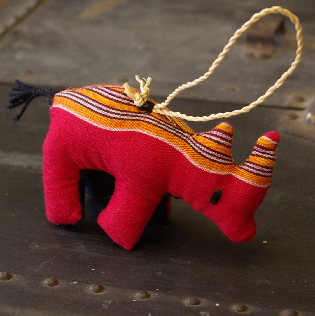 Ugandan Hand Sewn Stuffed Rhinoceros Ornament (Kikoyi Fabric)