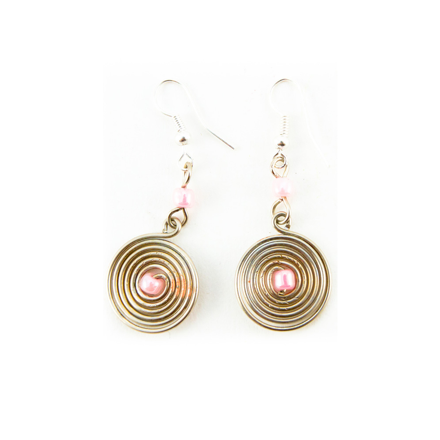 Authentic African Hand Made Swahili Spiral Earrings (Pink)