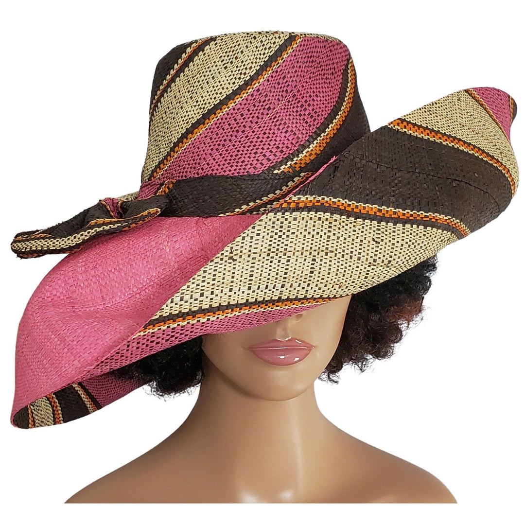 Taiwo: Authentic Hand Woven Multi-Color Madagascar Big Brim Raffia Sun Hat