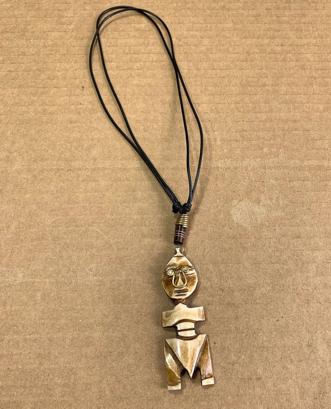 The African: Authentic Handmade African Mask Bone & Brass Pendant Necklace