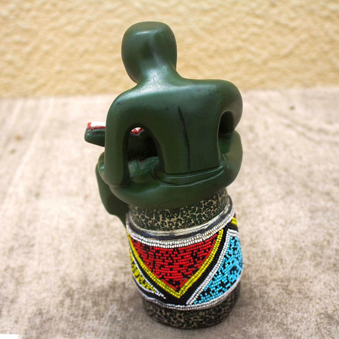 The Beaded Reader: Authentic African Wood Sculpture by Theophilus Anum