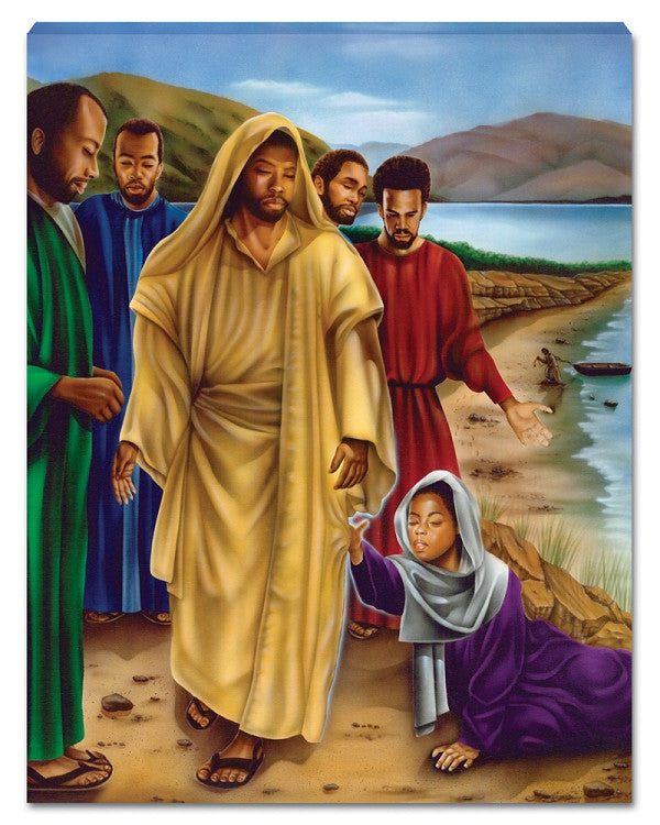 The Touch (Black Jesus) Canvas Wall Hanging by J.A.Y.