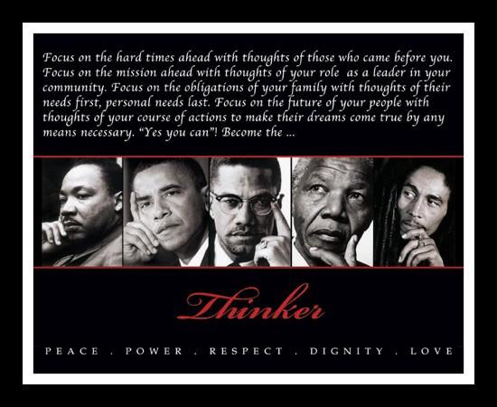 The Thinker (Martin Luther King, Barack Obama, Malcolm X, Nelson Mandela, Bob Marley) by Anonymous (Framed)