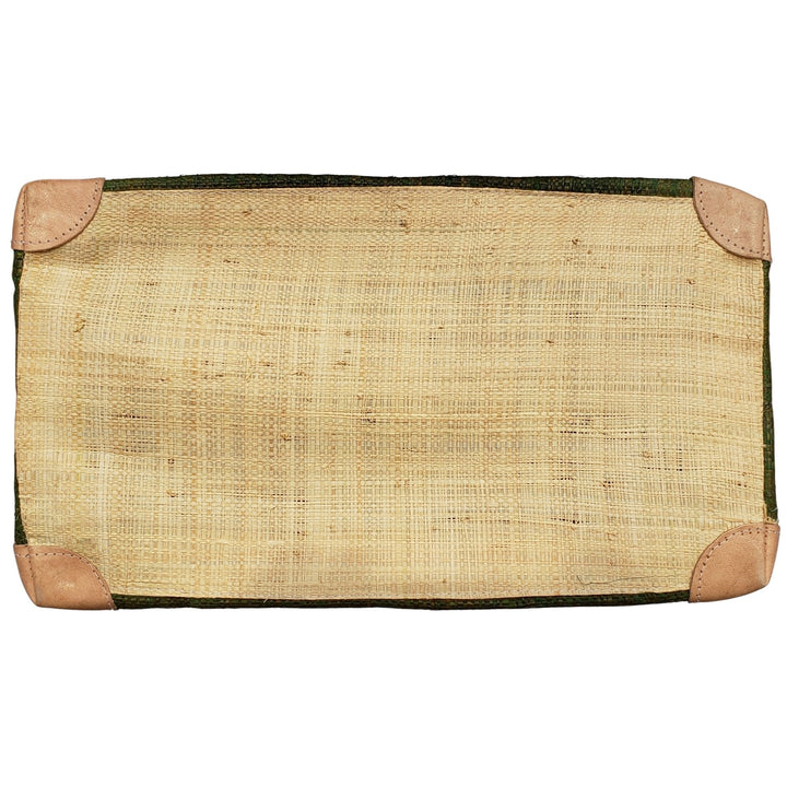Ahitra: Authentic Madagascar Multicolored Raffia and Leather Hand Bag (Forest Green)