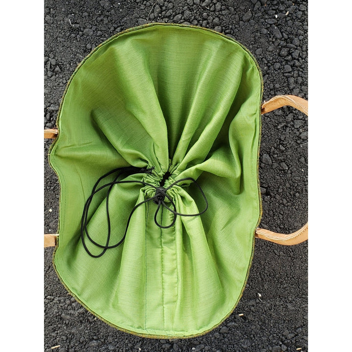Ahitra: Authentic Madagascar Multicolored Raffia and Leather Hand Bag (Forest Green)