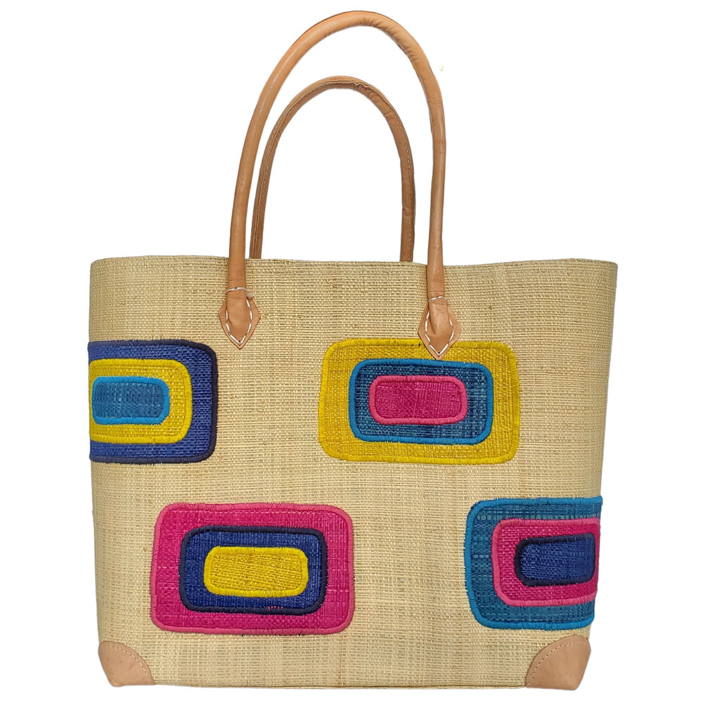 Ahitra: Authentic Madagascar Multicolored Raffia and Leather Hand Bag (Natural)