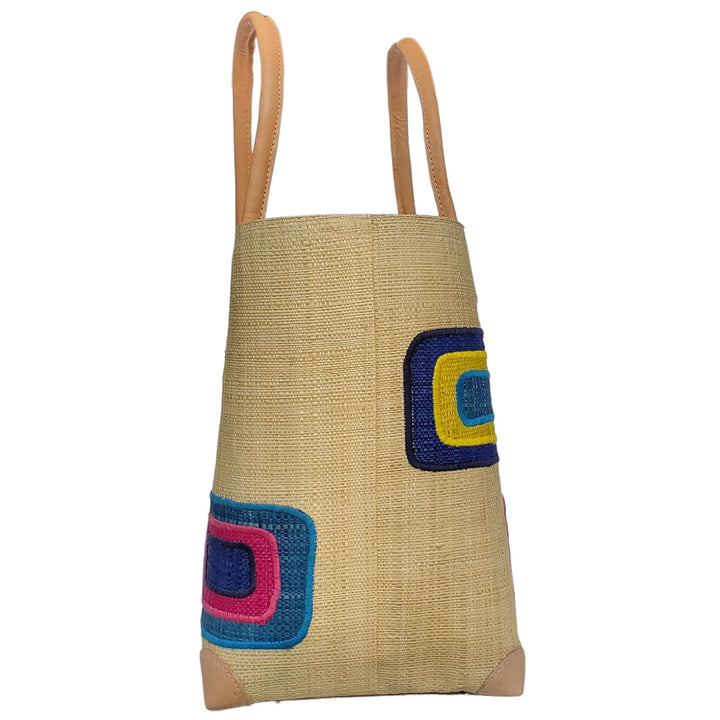 Ahitra: Authentic Madagascar Multicolored Raffia and Leather Hand Bag (Natural)