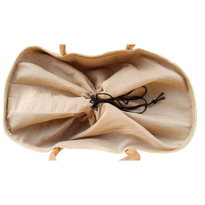 Ahitra: Authentic Madagascar Multicolored Raffia and Leather Hand Bag (Natural)