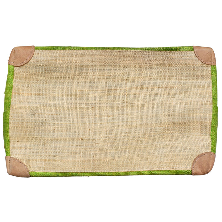 Ahitra: Authentic Madagascar Multicolored Raffia and Leather Hand Bag (Light Green)