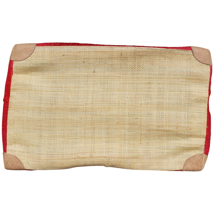 Ahitra: Authentic Madagascar Multicolored Raffia and Leather Hand Bag (Red)