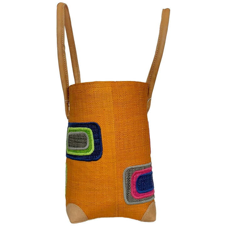 Ahitra: Authentic Madagascar Multicolored Raffia and Leather Hand Bag (Orange)