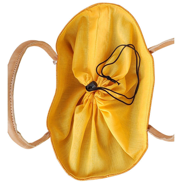 Ahitra: Authentic Madagascar Multicolored Raffia and Leather Hand Bag (Orange)