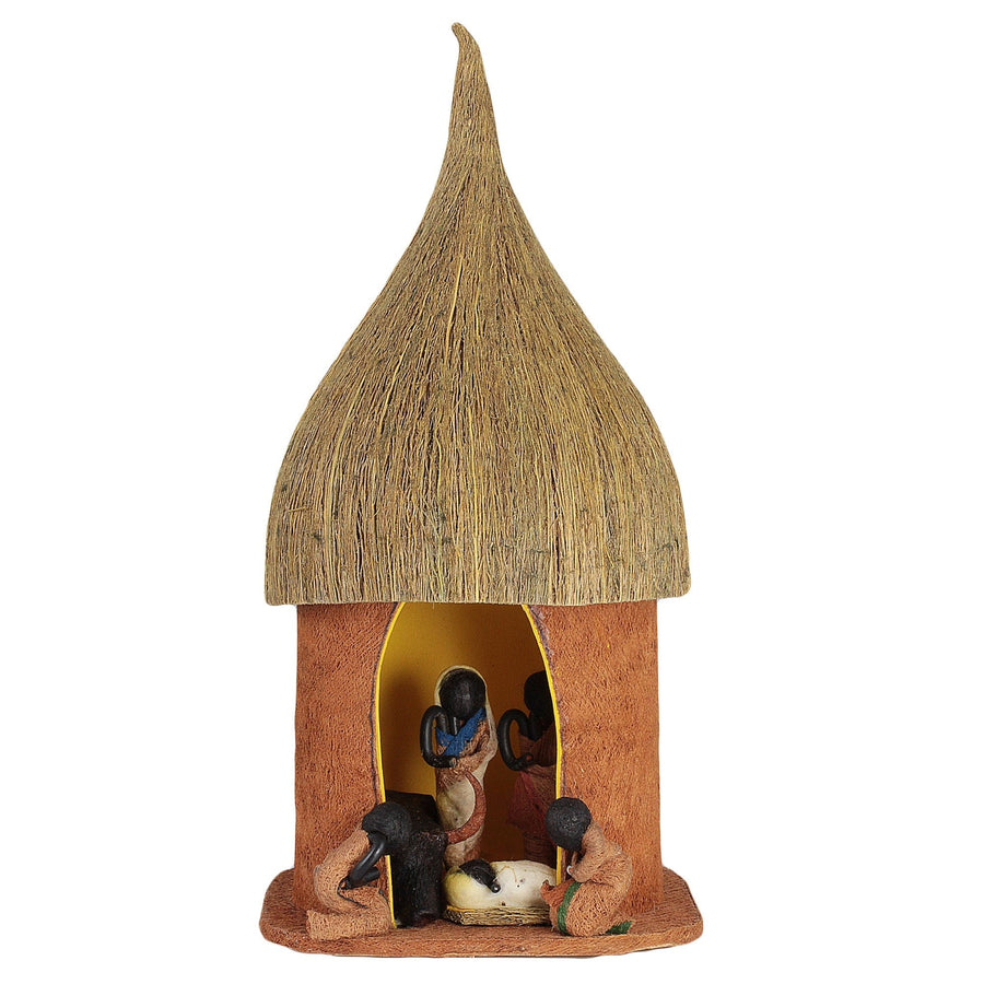 Hand Made Ugandan Bark Hut Nativity Scene