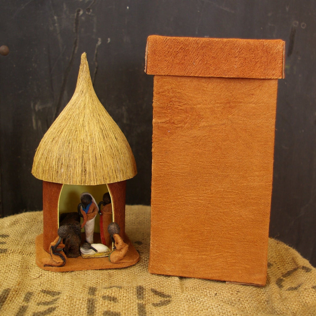 Ugandan Bark Hut Nativity Set