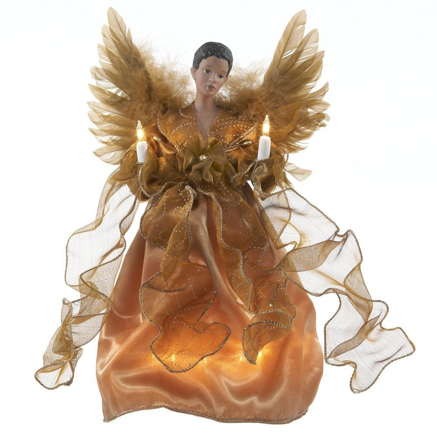 Gold African American Angel Tree Topper with Lights by Kurt S. Adler