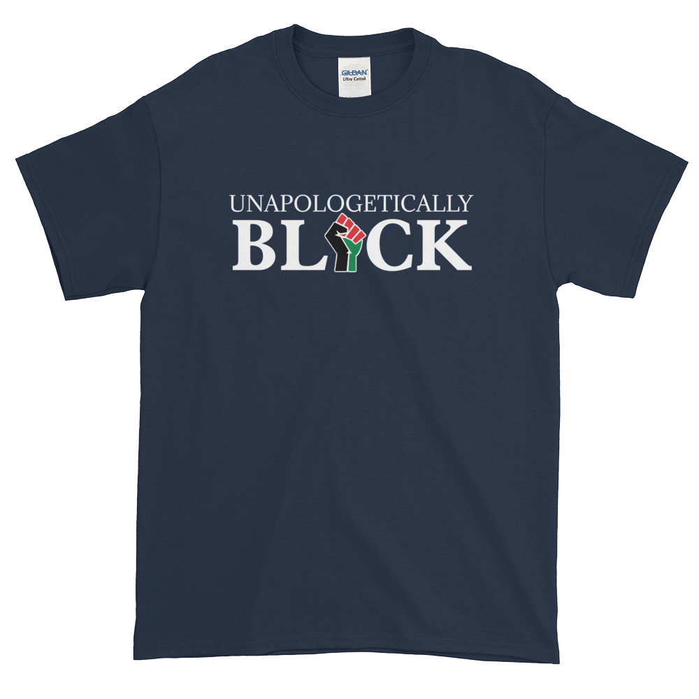 Unapologetically Black: Unisex Short Sleeved African American T-Shirt (Navy Blue)
