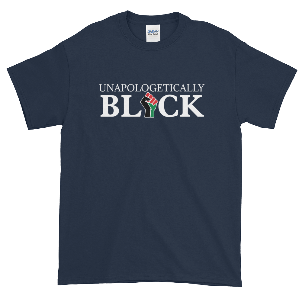 Unapologetically Black: Unisex Short Sleeved African American T-Shirt (Navy Blue)